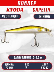Воблер KYODA Capelin Minnow-70SP длина 7,0 см вес 5.0 гр, цвет P2232 заглубление 0-0.5 м