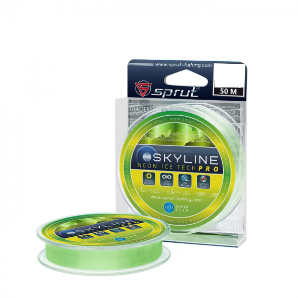 Леска Sprut Skyline Fluorocarbon Composition IceTech RPO Neon 0.145 50м