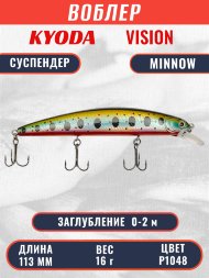 Воблер KYODA VISION MINNOW-113SP, длина 113 мм вес 16 гр цвет P1048 заглубление 0 - 2 м